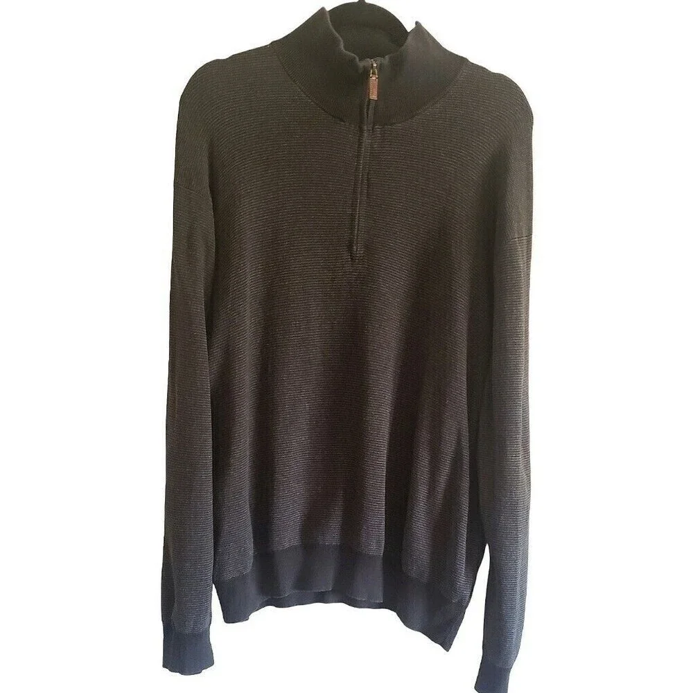 Polo Ralph Lauren Gray Black Sweater Quarter Zip Chunky Logo Warm Sz XL Dad Cozy